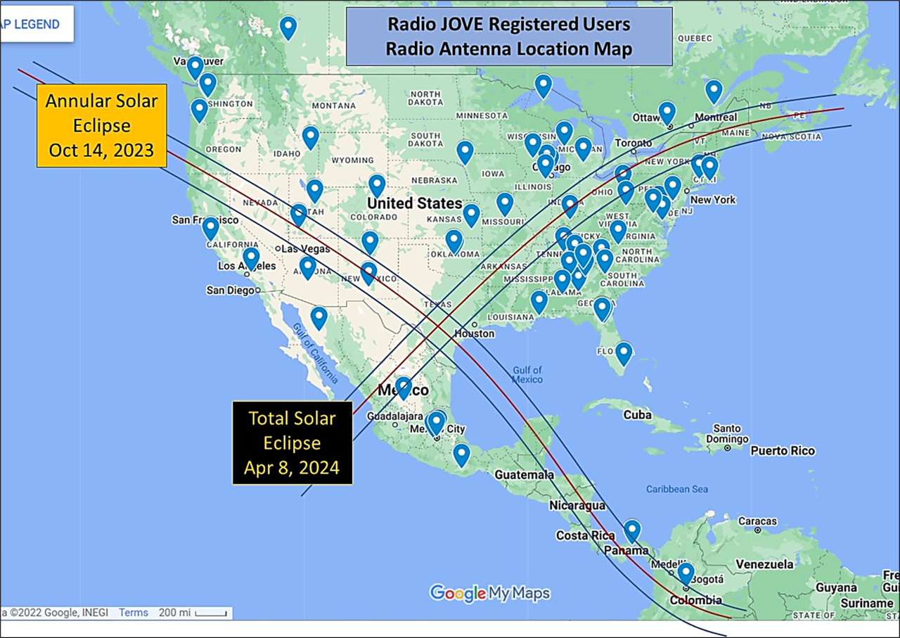 Map of the Eclipse paths with pins throughout