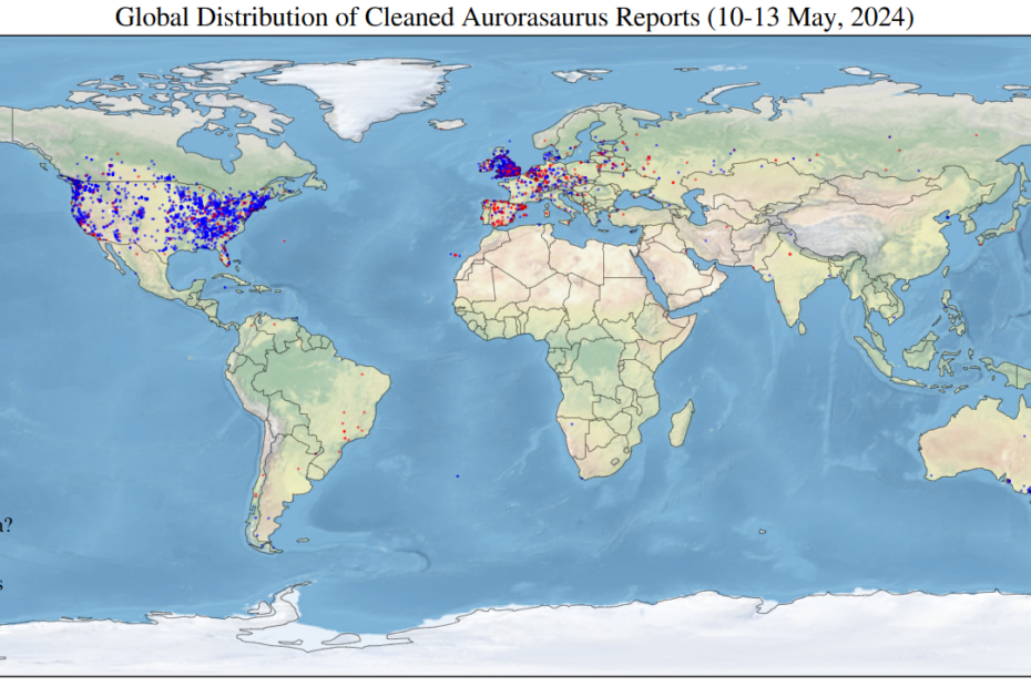 A map of the world shows aurora reports