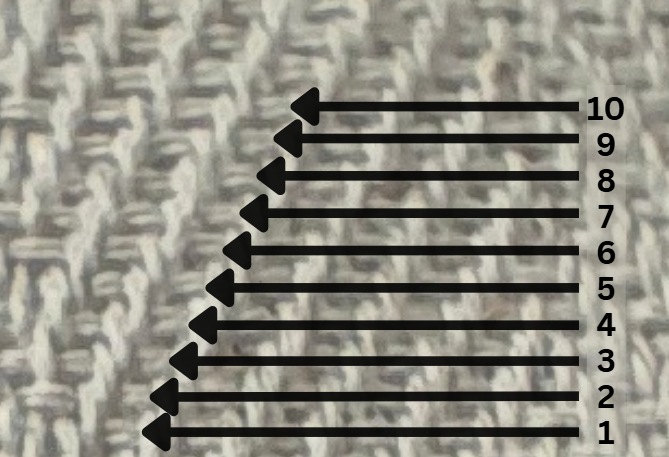 Close-up image of twill tape with rows numbered 1-10